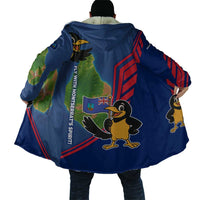 Montserrat Cloak with Cartoon Bird and Island Map Blue Red Stripe Design - Wonder Print Shop