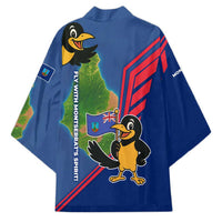 Montserrat Kimono with Cartoon Bird and Island Map Blue Red Stripe Design - Wonder Print Shop