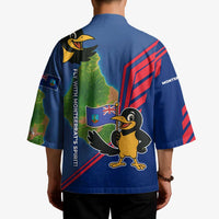 Montserrat Kimono with Cartoon Bird and Island Map Blue Red Stripe Design - Wonder Print Shop