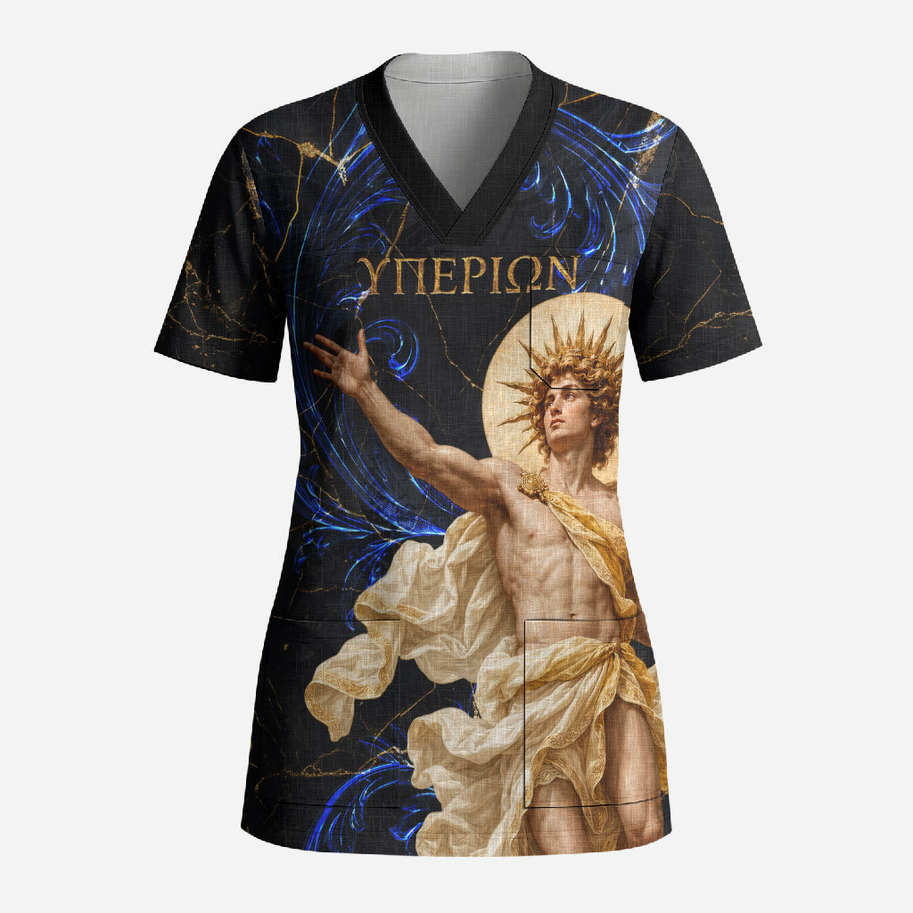 Hyperion Eastern Pillar Of Heaven Scrub Top Classic Greek Mythology Titan Heavenly Celestial Astronomy Art Graphic