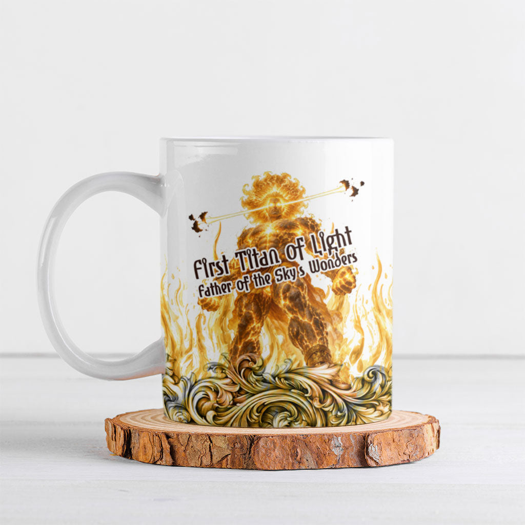 Hyperion First Titan Of Light Ceramic Mug Ancient Greek Mythology Celestial God Gold Filigree Graphic Art