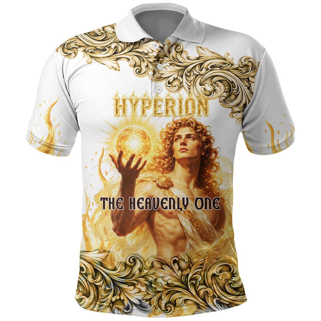 Hyperion First Titan Of Light Polo Shirt Ancient Greek Mythology Celestial God Gold Filigree Graphic Art