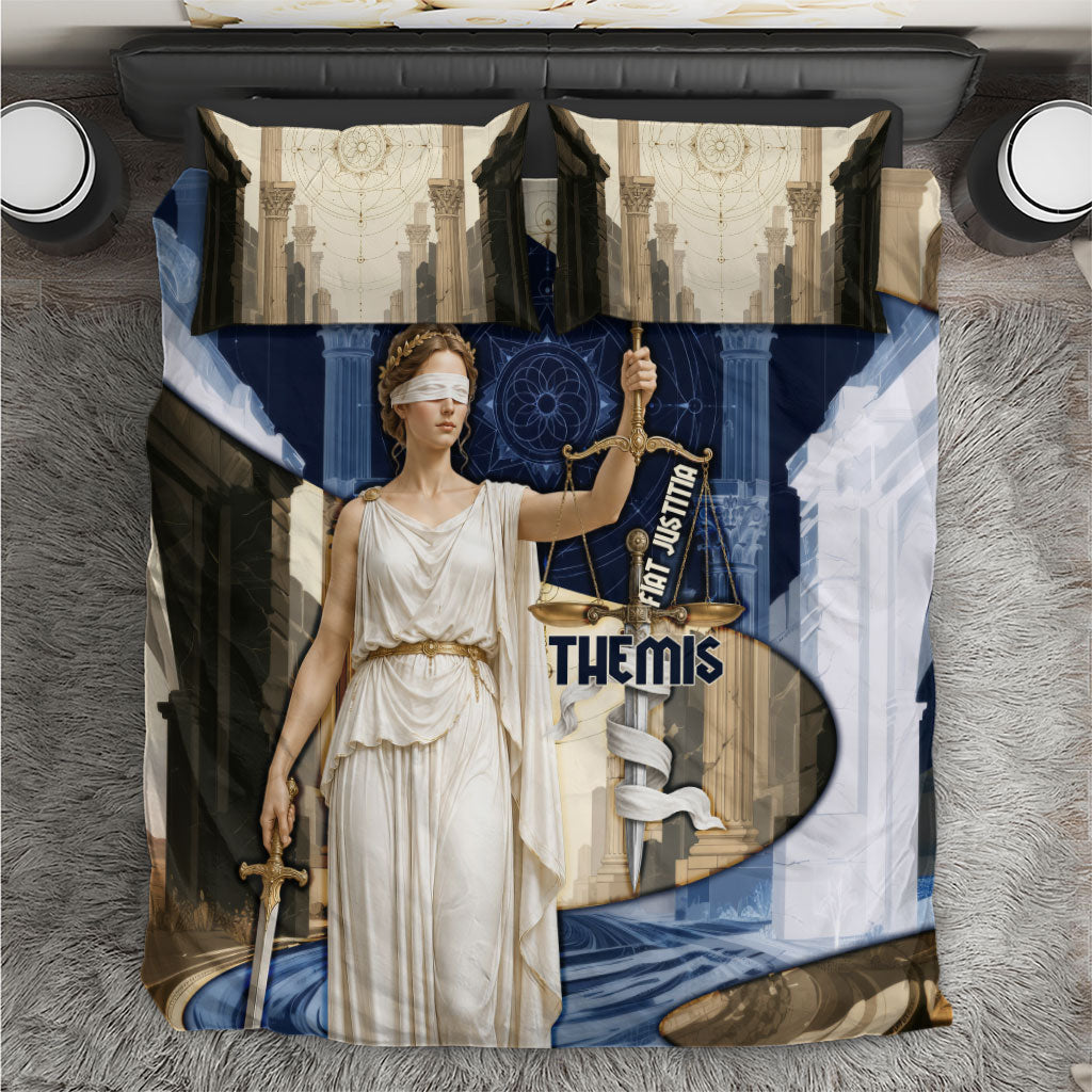 Themis Lady Justice Bedding Set Greek Mythology Blindfold Scales Statue Classic Art Style