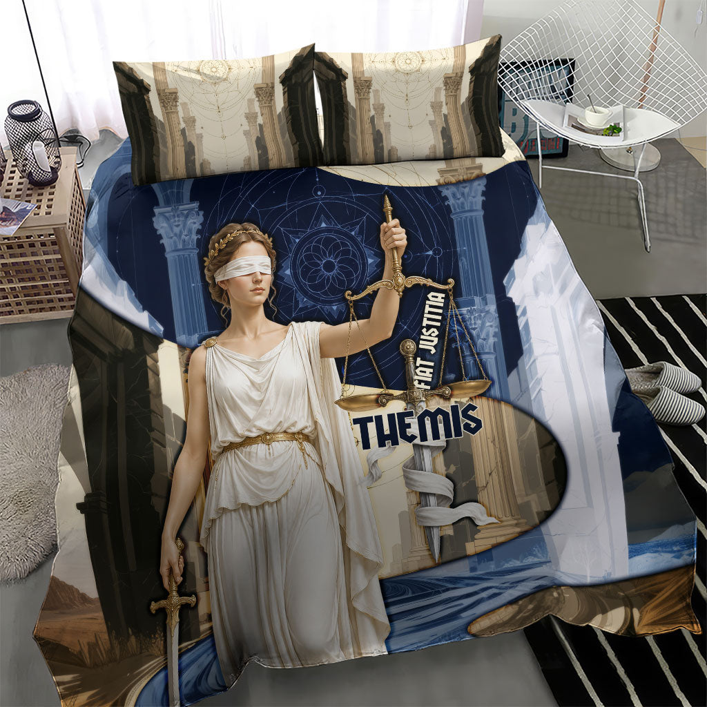 Themis Lady Justice Bedding Set Greek Mythology Blindfold Scales Statue Classic Art Style