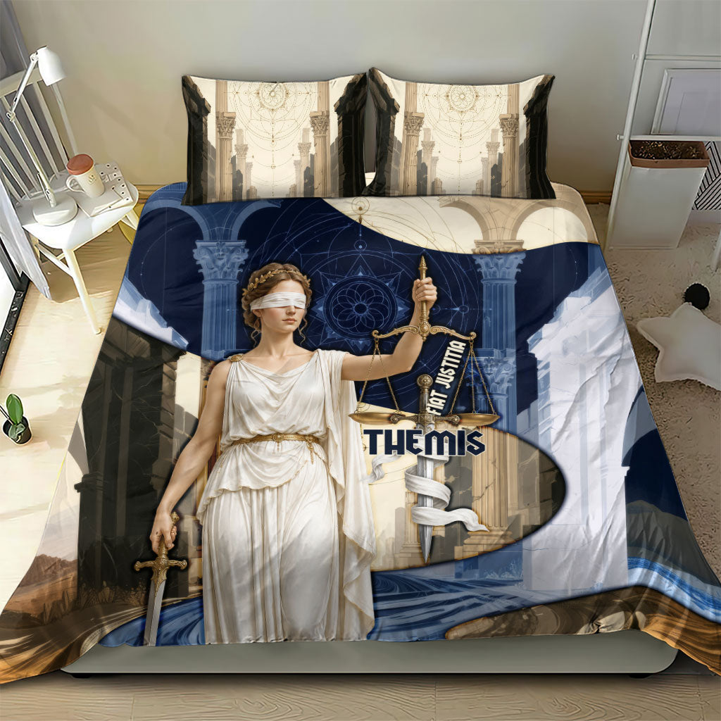 Themis Lady Justice Bedding Set Greek Mythology Blindfold Scales Statue Classic Art Style