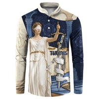 Themis Lady Justice Button Sweatshirt Greek Mythology Blindfold Scales Statue Classic Art Style