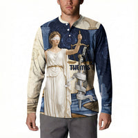 Themis Lady Justice Button Sweatshirt Greek Mythology Blindfold Scales Statue Classic Art Style