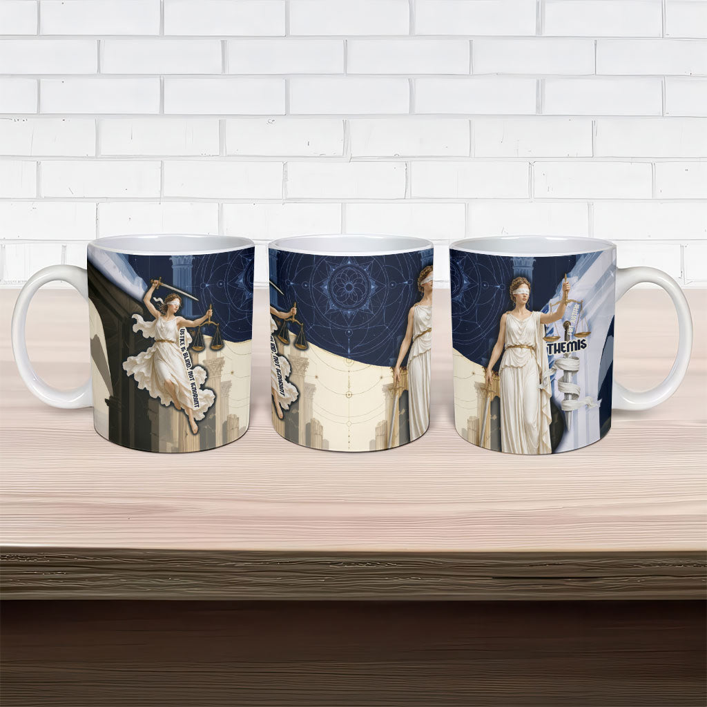 Themis Lady Justice Ceramic Mug Greek Mythology Blindfold Scales Statue Classic Art Style