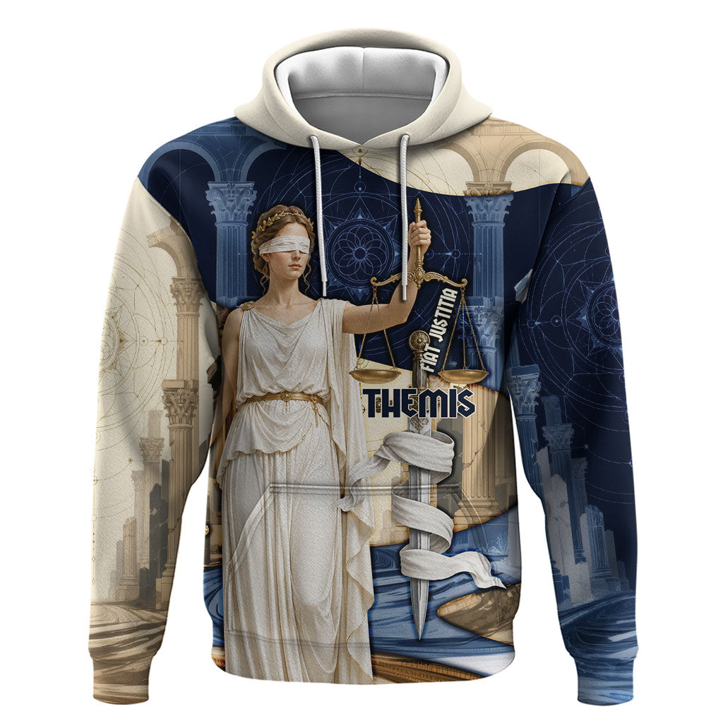 Themis Lady Justice Hoodie Greek Mythology Blindfold Scales Statue Classic Art Style