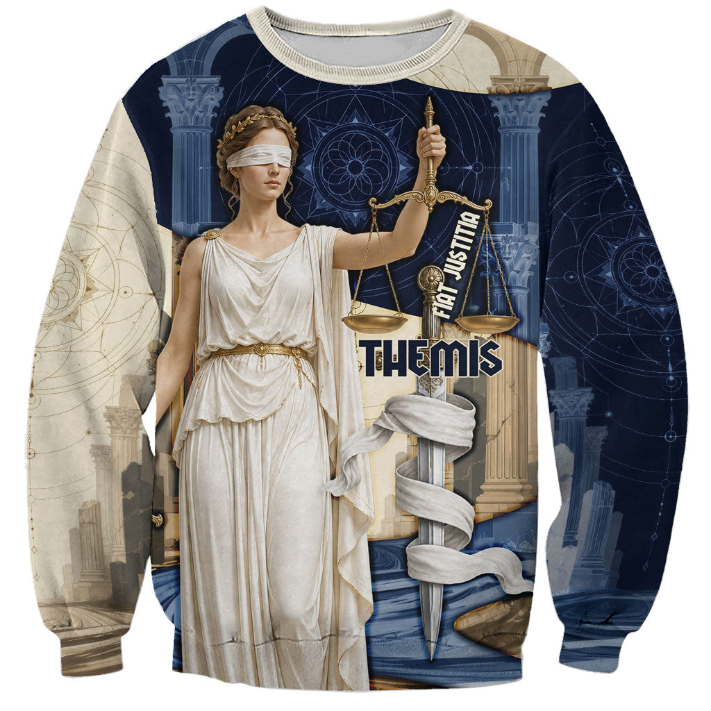 Themis Lady Justice Sweatshirt Greek Mythology Blindfold Scales Statue Classic Art Style