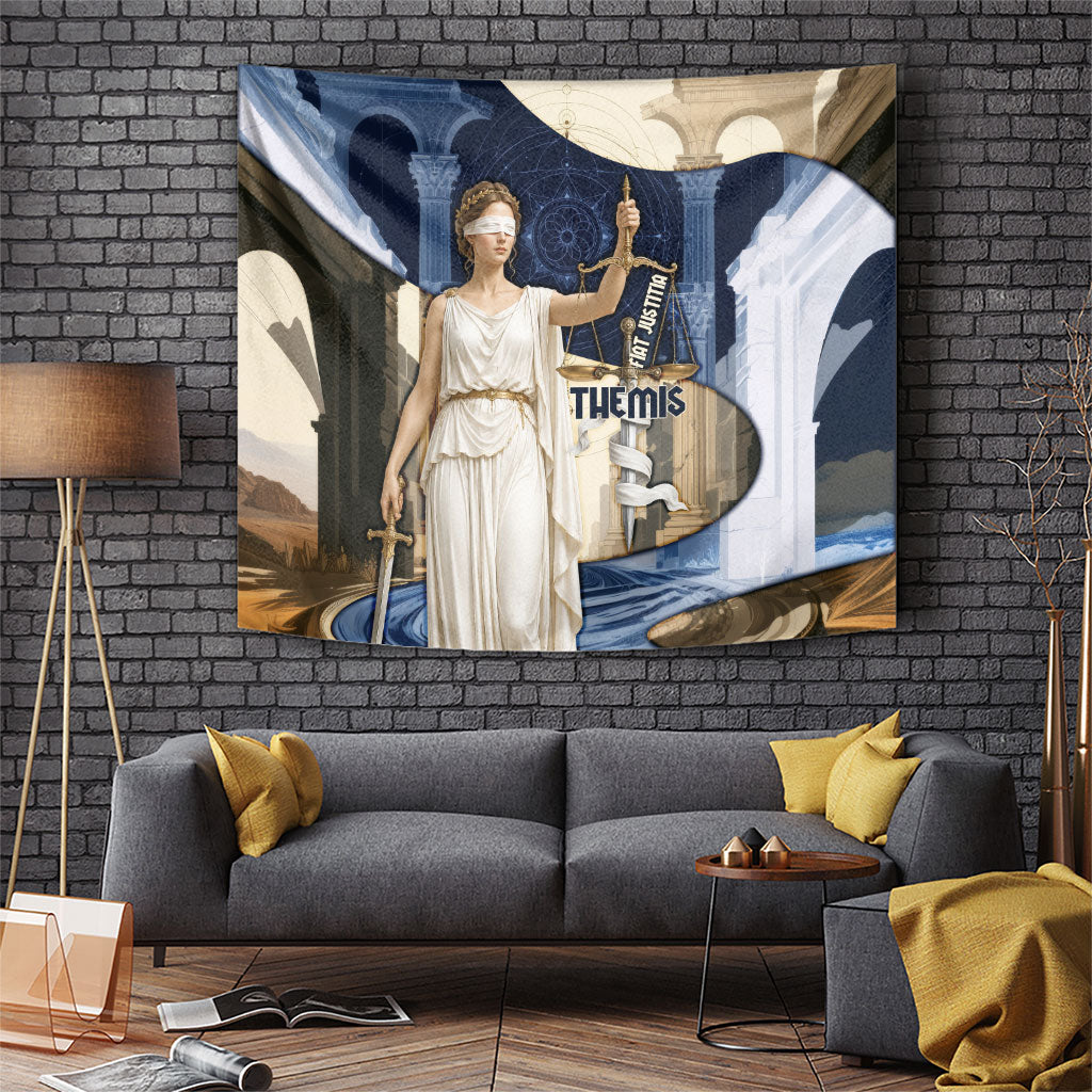 Themis Lady Justice Tapestry Greek Mythology Blindfold Scales Statue Classic Art Style