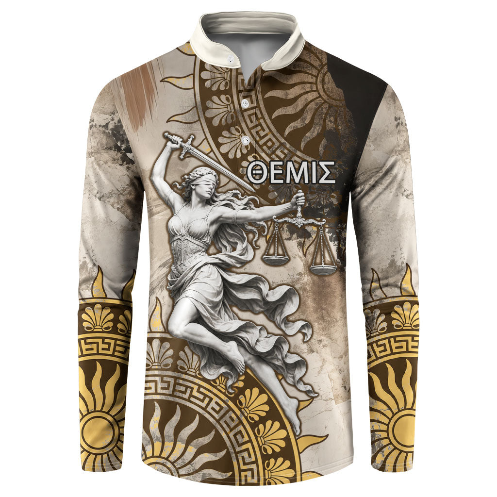 Themis Lady Justice Button Sweatshirt Greek Goddess Statue Antique Marble Classic Mythology