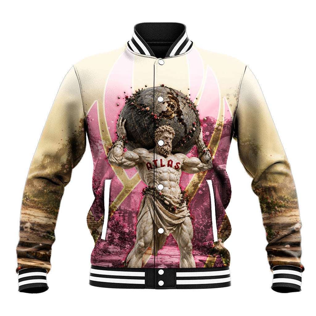 Greek Mythology Atlas Carrying Celestial Sphere Baseball Jacket Floral Stone Statue Classical Art Ancient History Symbol