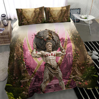 Greek Mythology Atlas Carrying Celestial Sphere Bedding Set Floral Stone Statue Classical Art Ancient History Symbol