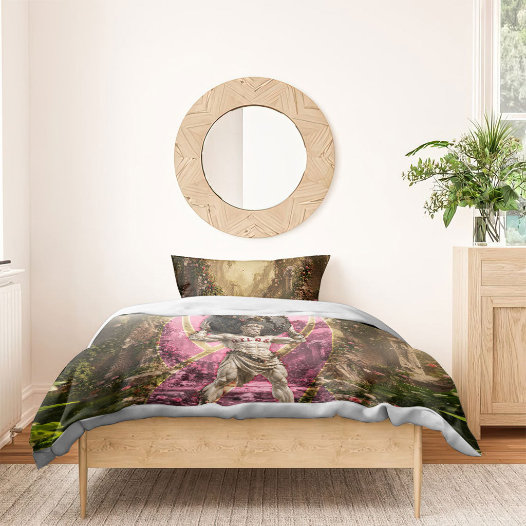 Greek Mythology Atlas Carrying Celestial Sphere Bedding Set Floral Stone Statue Classical Art Ancient History Symbol
