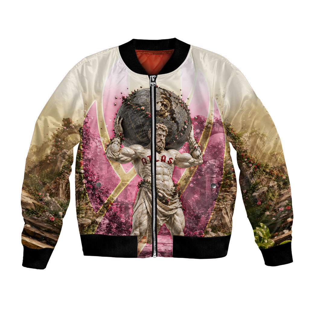 Greek Mythology Atlas Carrying Celestial Sphere Bomber Jacket Floral Stone Statue Classical Art Ancient History Symbol