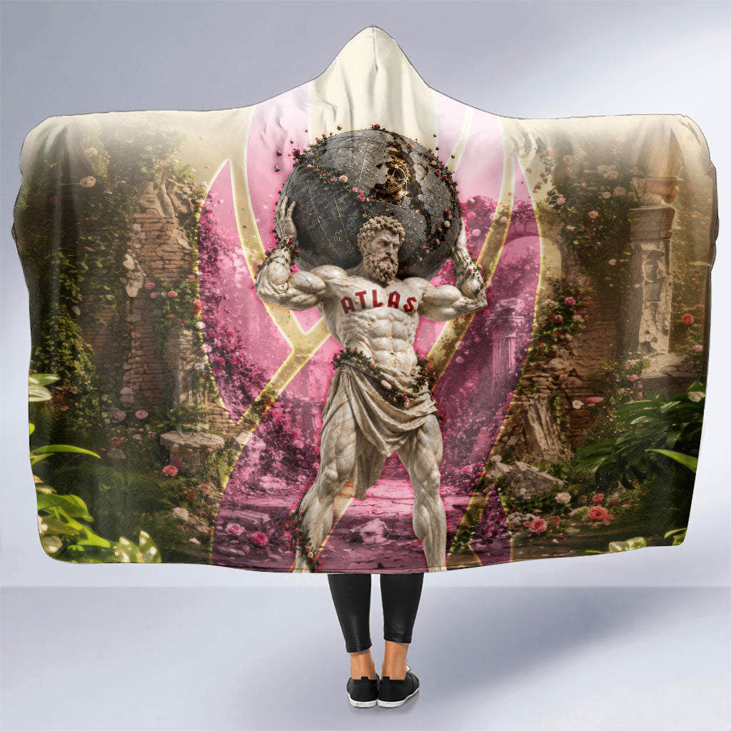 Greek Mythology Atlas Carrying Celestial Sphere Hooded Blanket Floral Stone Statue Classical Art Ancient History Symbol