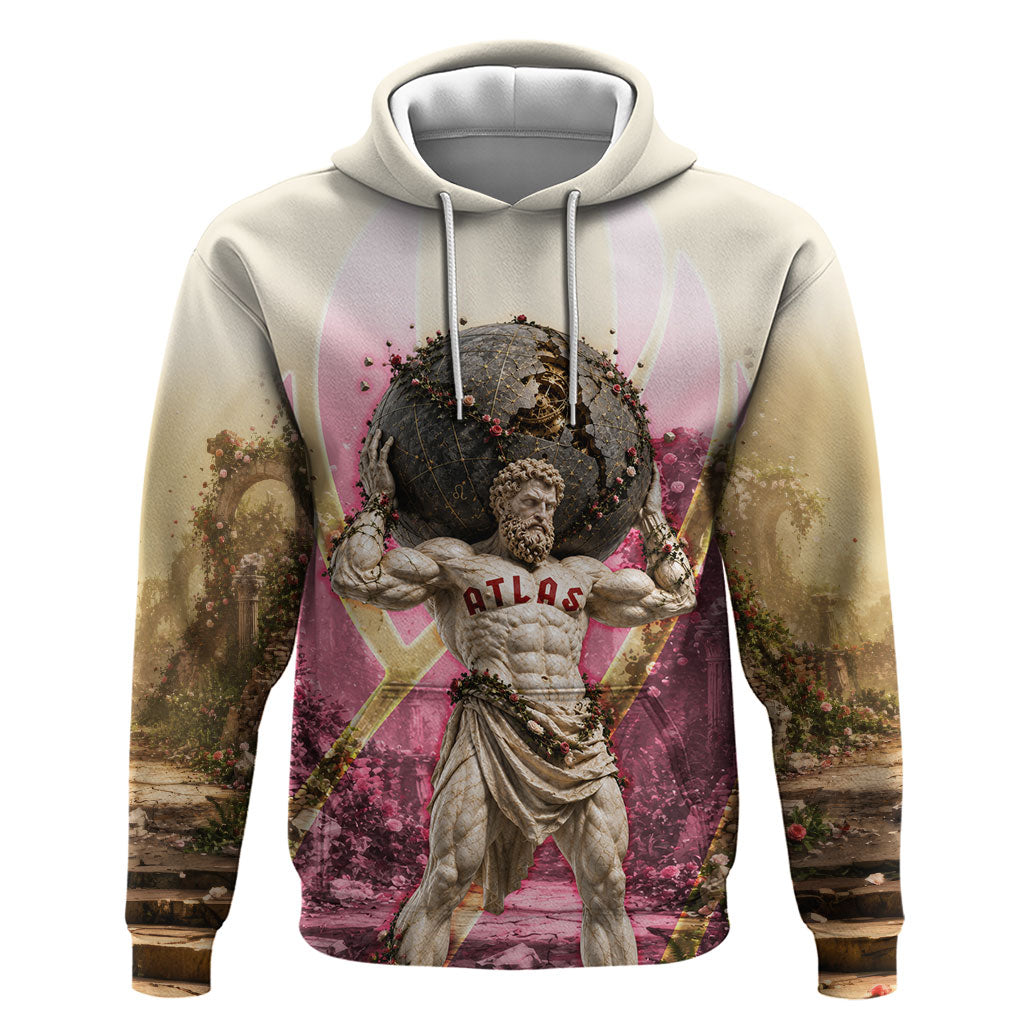 Greek Mythology Atlas Carrying Celestial Sphere Hoodie Floral Stone Statue Classical Art Ancient History Symbol