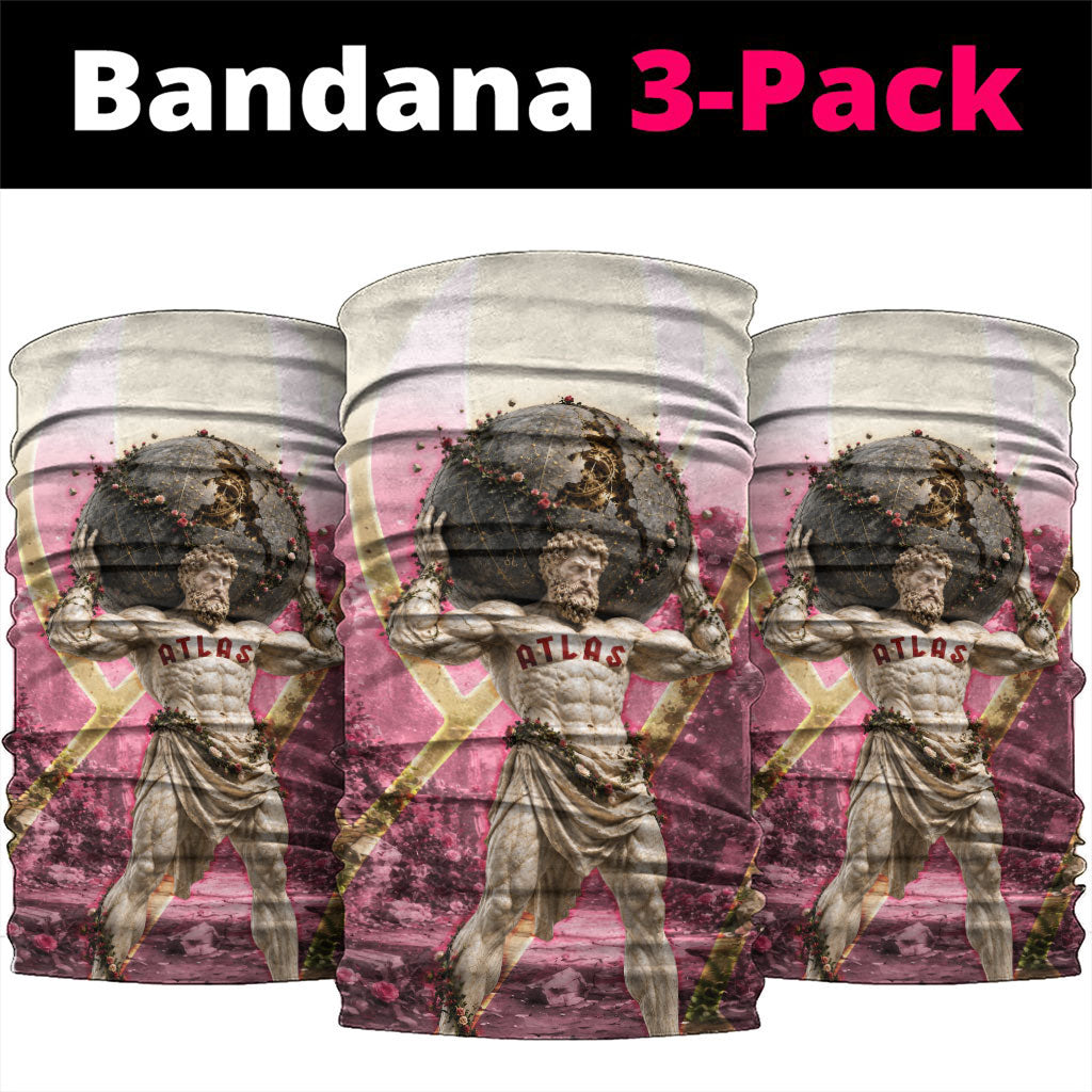 Greek Mythology Atlas Carrying Celestial Sphere Neck Gaiter Floral Stone Statue Classical Art Ancient History Symbol
