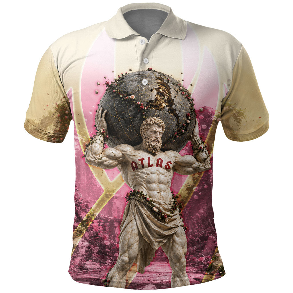 Greek Mythology Atlas Carrying Celestial Sphere Polo Shirt Floral Stone Statue Classical Art Ancient History Symbol