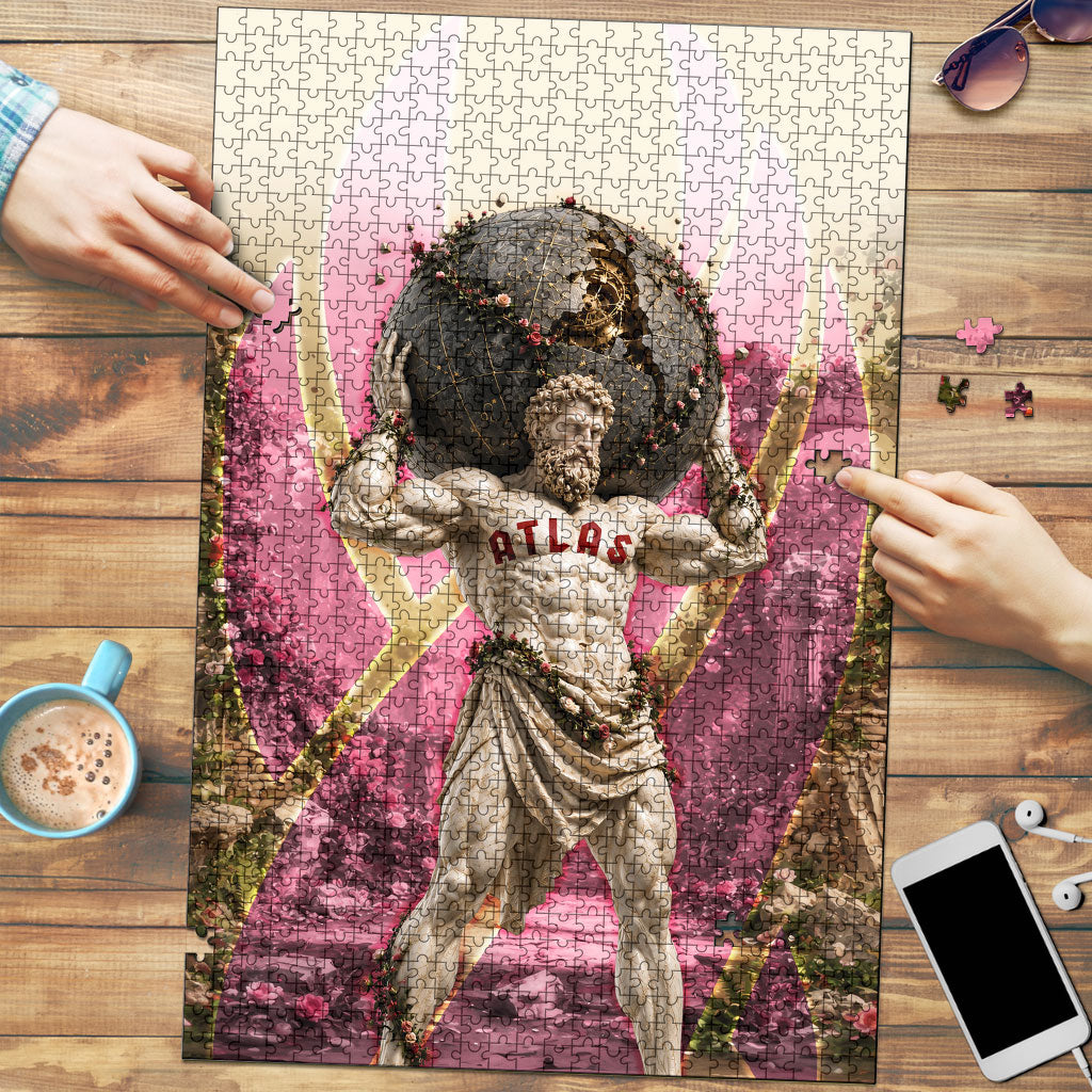 Greek Mythology Atlas Carrying Celestial Sphere Puzzle Floral Stone Statue Classical Art Ancient History Symbol