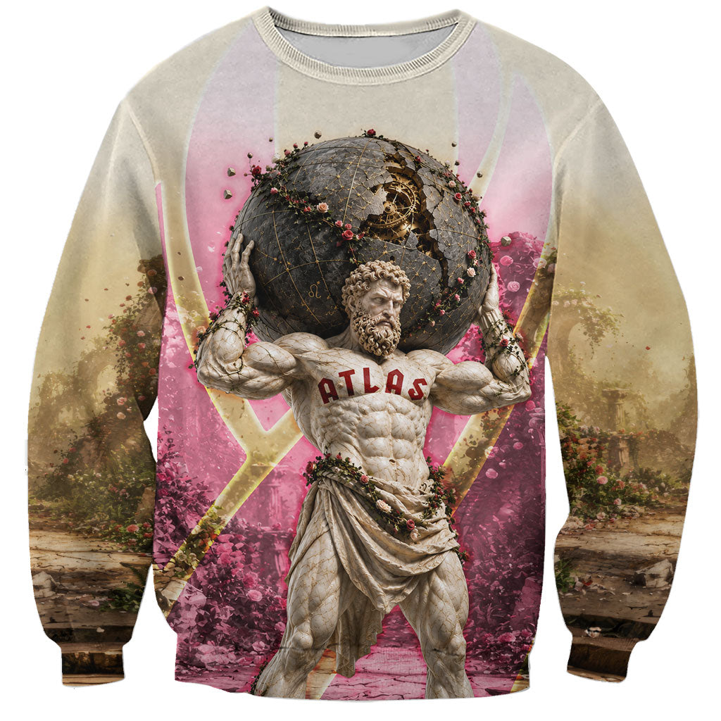 Greek Mythology Atlas Carrying Celestial Sphere Sweatshirt Floral Stone Statue Classical Art Ancient History Symbol