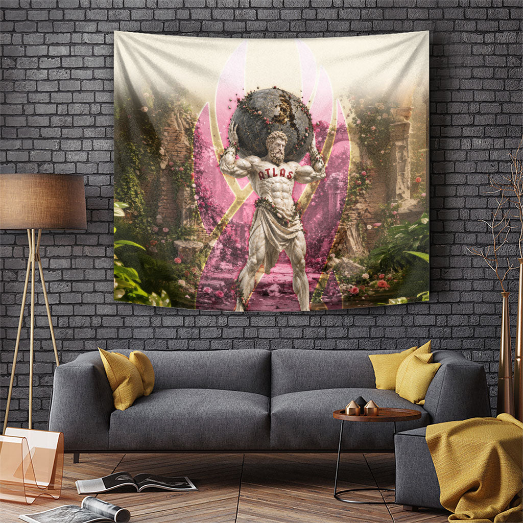 Greek Mythology Atlas Carrying Celestial Sphere Tapestry Floral Stone Statue Classical Art Ancient History Symbol