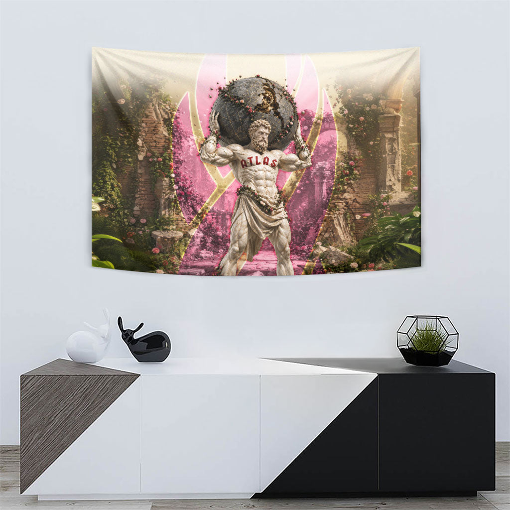 Greek Mythology Atlas Carrying Celestial Sphere Tapestry Floral Stone Statue Classical Art Ancient History Symbol