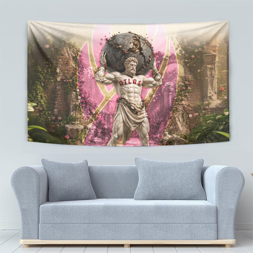 Greek Mythology Atlas Carrying Celestial Sphere Tapestry Floral Stone Statue Classical Art Ancient History Symbol