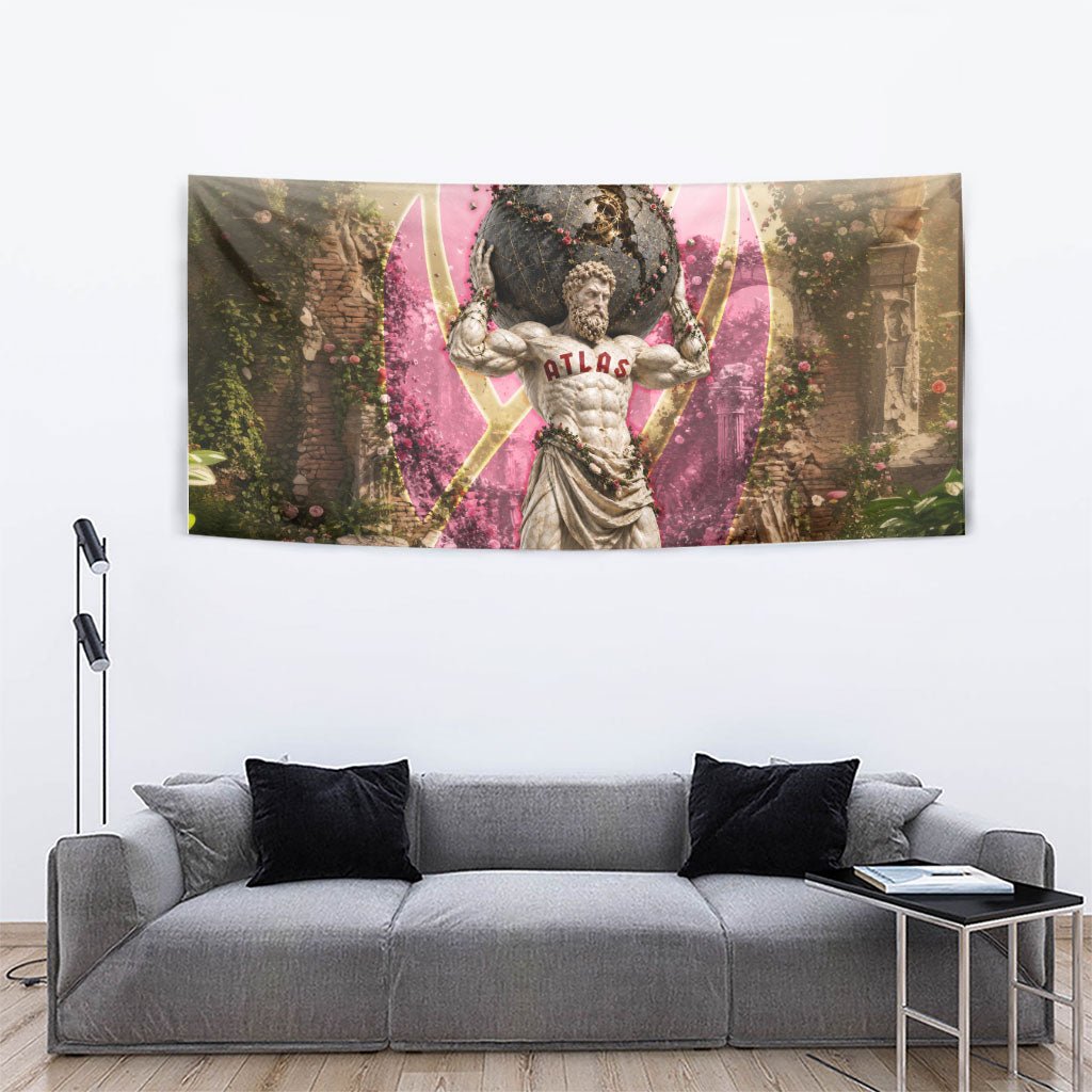 Greek Mythology Atlas Carrying Celestial Sphere Tapestry Floral Stone Statue Classical Art Ancient History Symbol