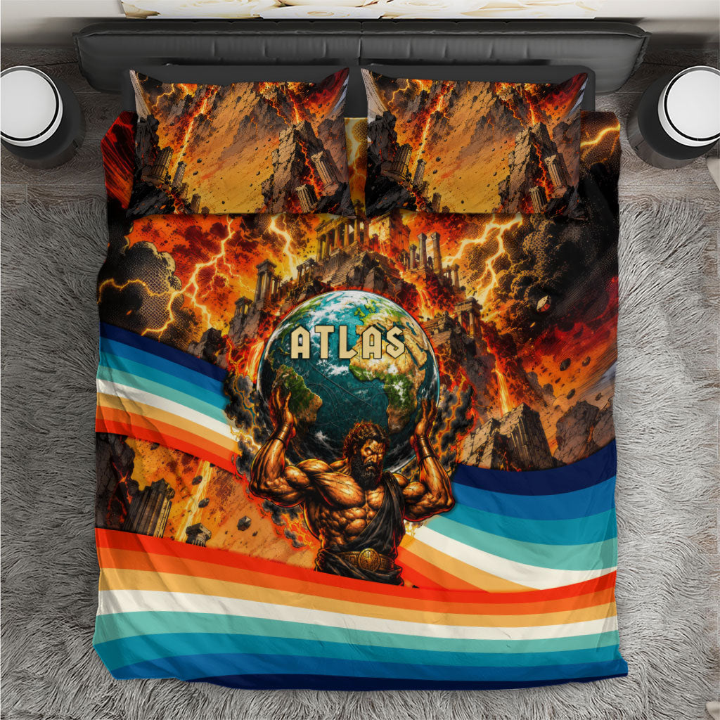 Greek Mythology Titan Atlas Carrying Earth Bedding Set Vibrant Retro Comic Style Ancient Greece Legend
