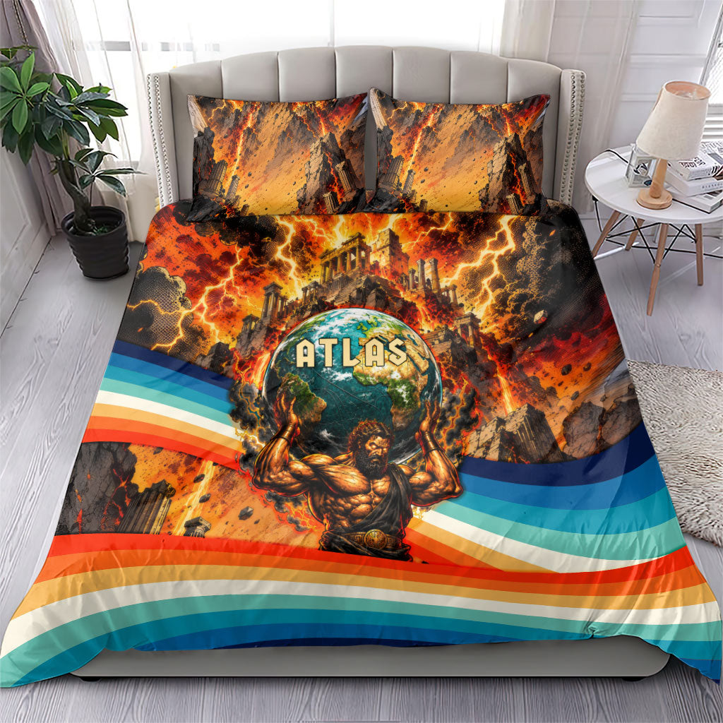 Greek Mythology Titan Atlas Carrying Earth Bedding Set Vibrant Retro Comic Style Ancient Greece Legend