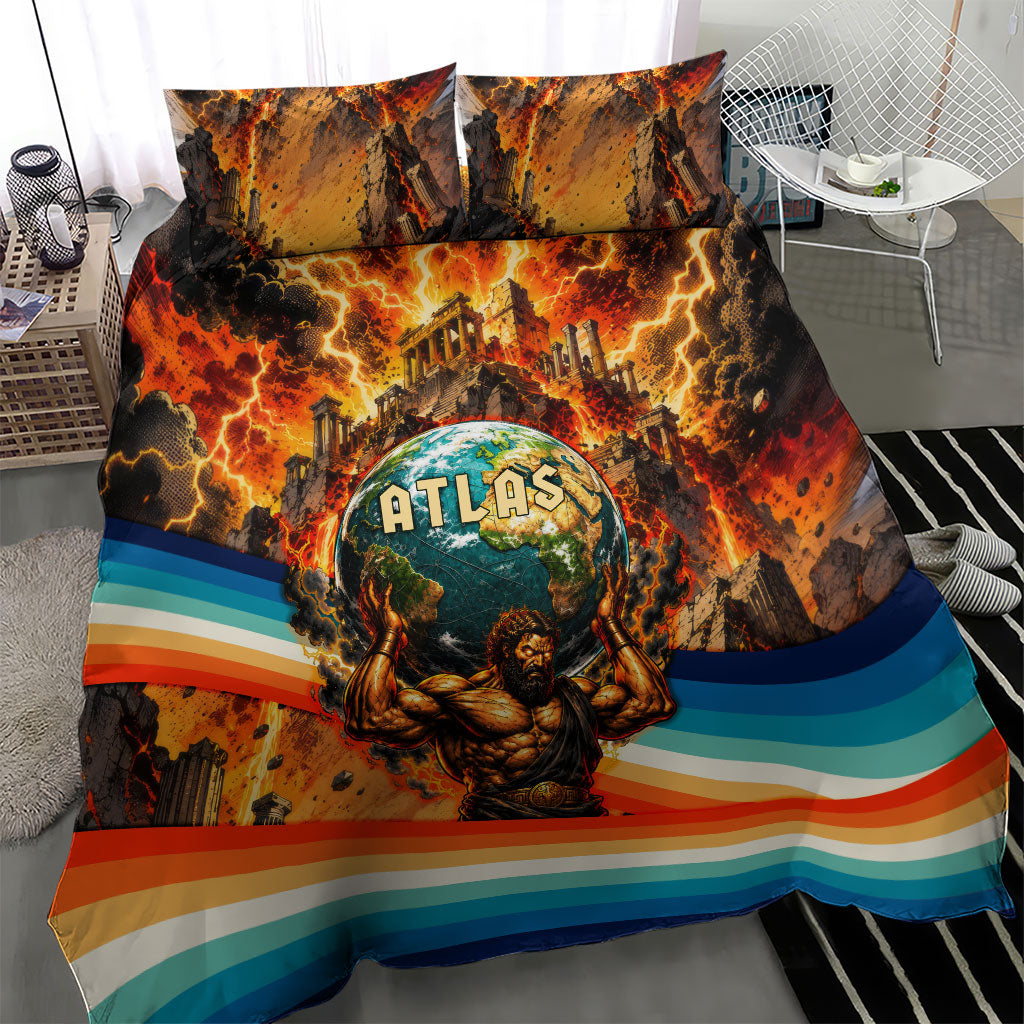 Greek Mythology Titan Atlas Carrying Earth Bedding Set Vibrant Retro Comic Style Ancient Greece Legend