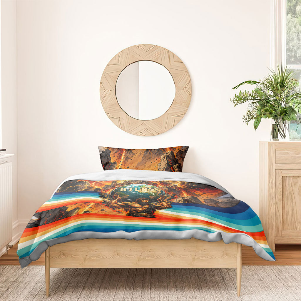 Greek Mythology Titan Atlas Carrying Earth Bedding Set Vibrant Retro Comic Style Ancient Greece Legend