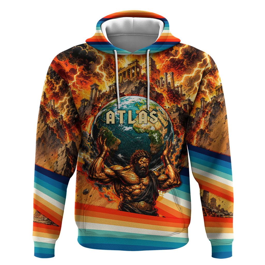 Greek Mythology Titan Atlas Carrying Earth Hoodie Vibrant Retro Comic Style Ancient Greece Legend