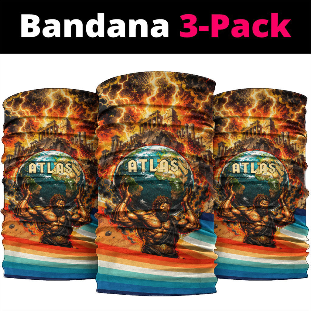 Greek Mythology Titan Atlas Carrying Earth Neck Gaiter Vibrant Retro Comic Style Ancient Greece Legend