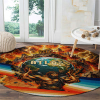 Greek Mythology Titan Atlas Carrying Earth Round Carpet Vibrant Retro Comic Style Ancient Greece Legend