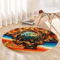 Greek Mythology Titan Atlas Carrying Earth Round Carpet Vibrant Retro Comic Style Ancient Greece Legend