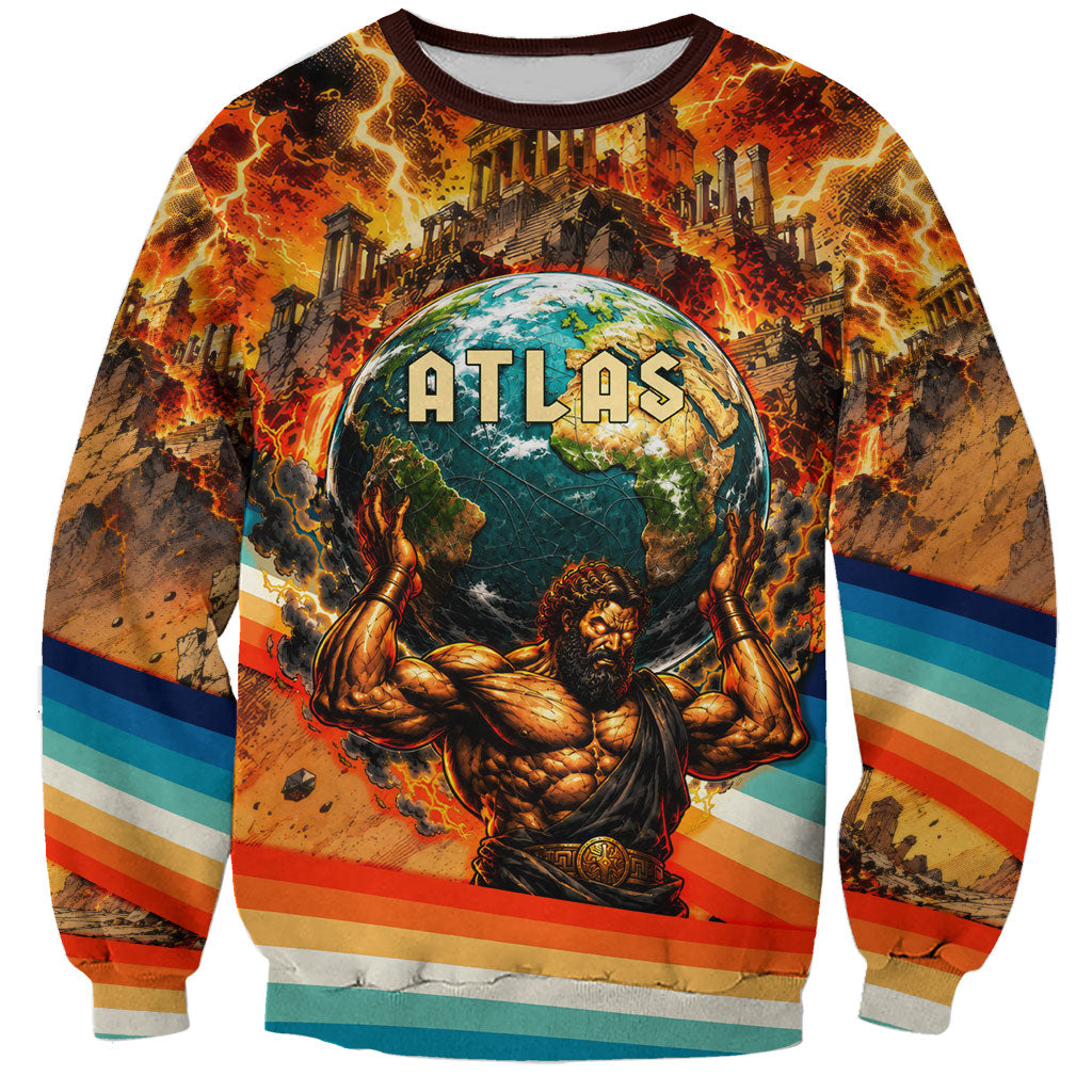 Greek Mythology Titan Atlas Carrying Earth Sweatshirt Vibrant Retro Comic Style Ancient Greece Legend