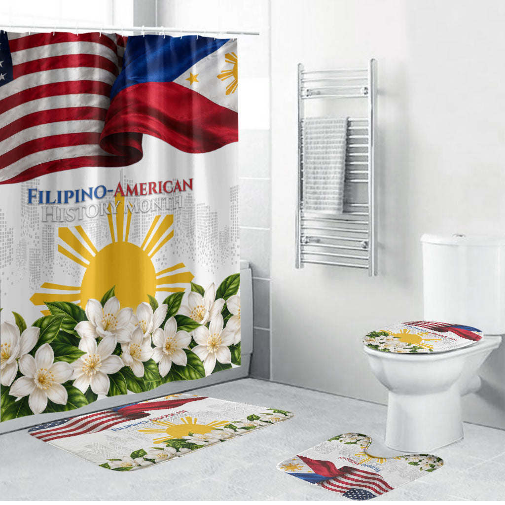 Filipino American History Month Bathroom Set USA And Philippines Flag Sun Sampaguita Floral