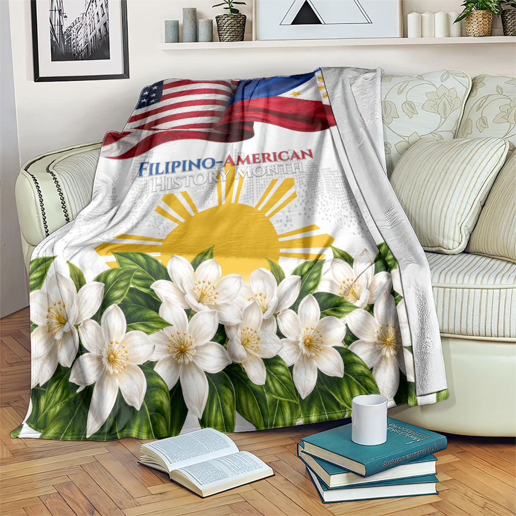 Filipino American History Month Blanket USA And Philippines Flag Sun Sampaguita Floral