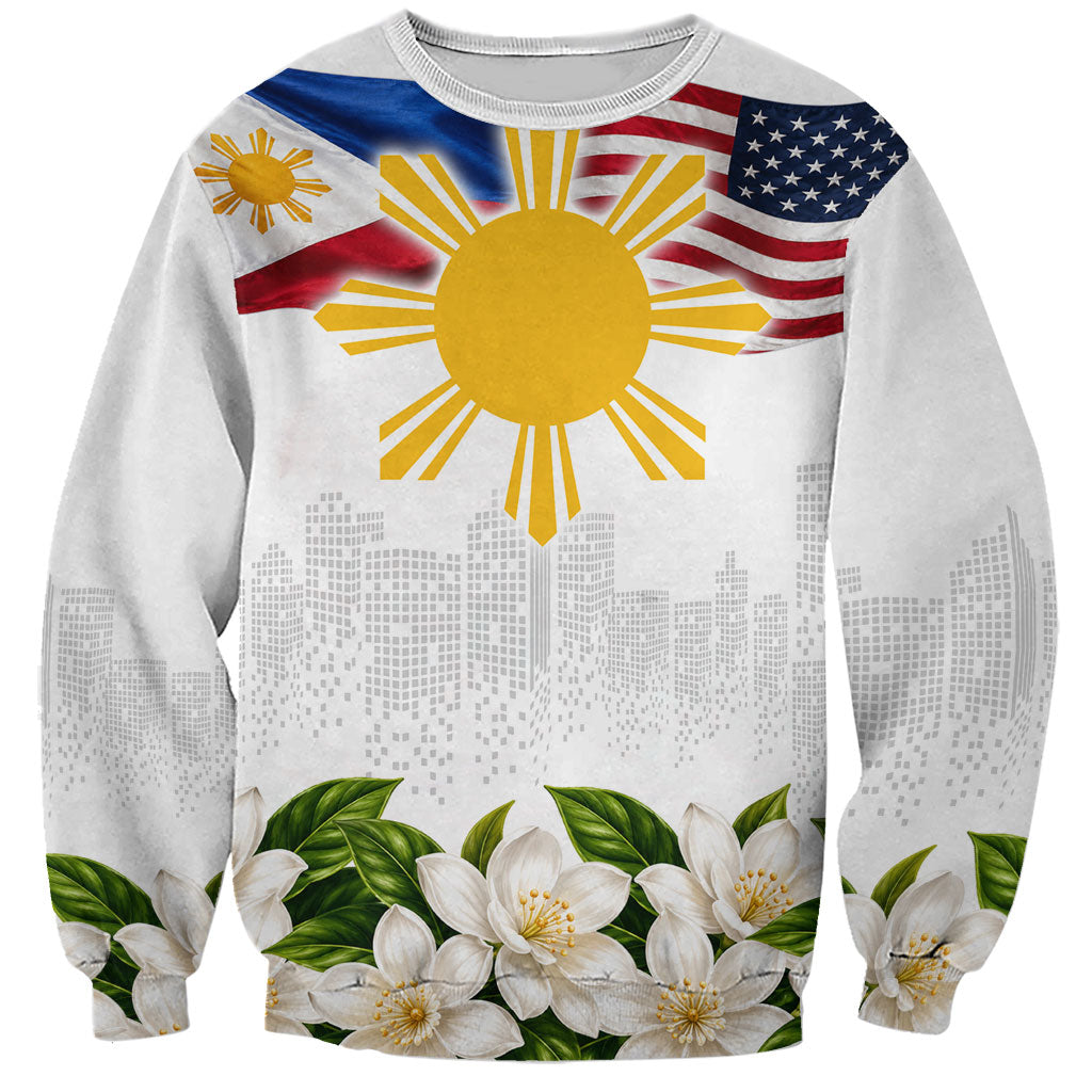 Filipino American History Month Sweatshirt USA And Philippines Flag Sun Sampaguita Floral