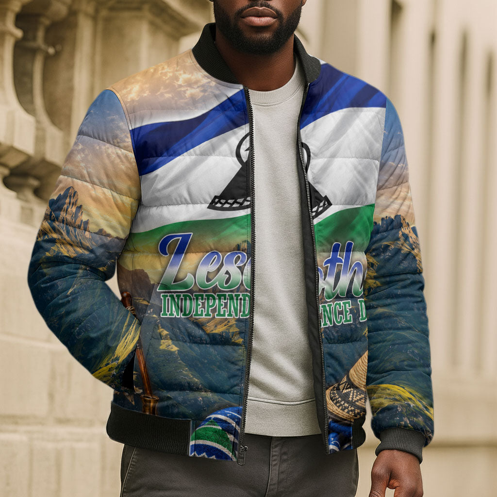 Lesotho Independence Day Bomber Puffer Jacket Basotho Hat Flag And Cultural Heritage