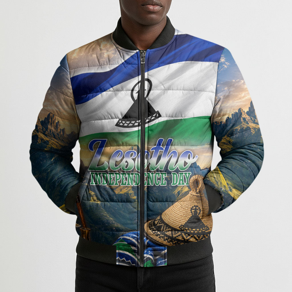 Lesotho Independence Day Bomber Puffer Jacket Basotho Hat Flag And Cultural Heritage