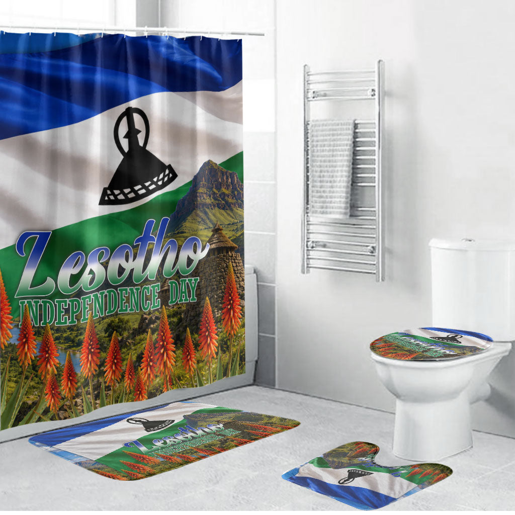 Lesotho Independence Day Bathroom Set National Flag Scenic Mountain Landscape And Floral