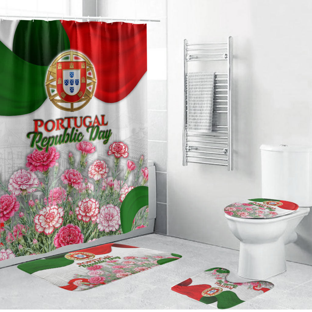 Portugal Republic Day Bathroom Set National Flag Coat Of Arms And Carnation Floral