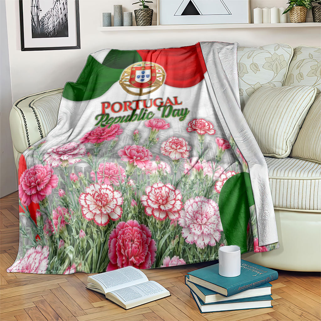 Portugal Republic Day Blanket National Flag Coat Of Arms And Carnation Floral