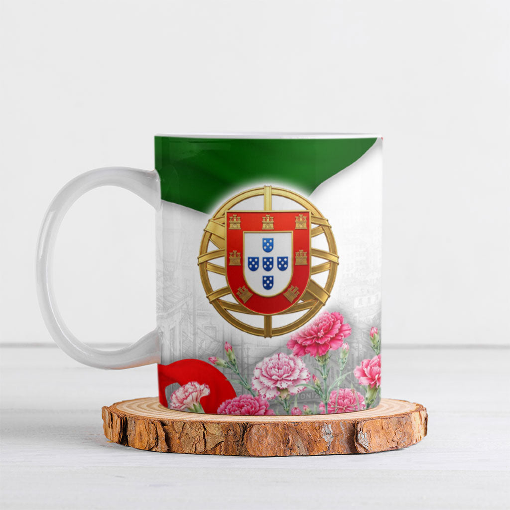 Portugal Republic Day Ceramic Mug National Flag Coat Of Arms And Carnation Floral