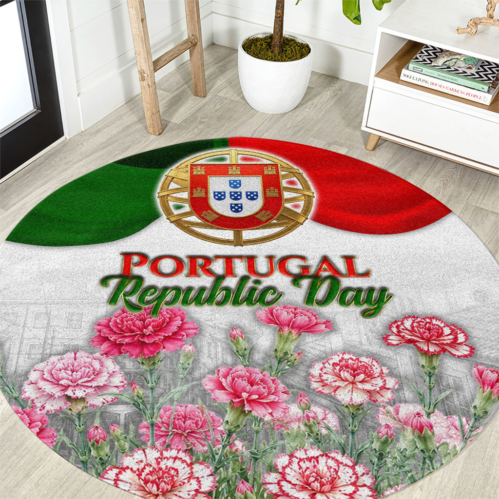Portugal Republic Day Round Carpet National Flag Coat Of Arms And Carnation Floral