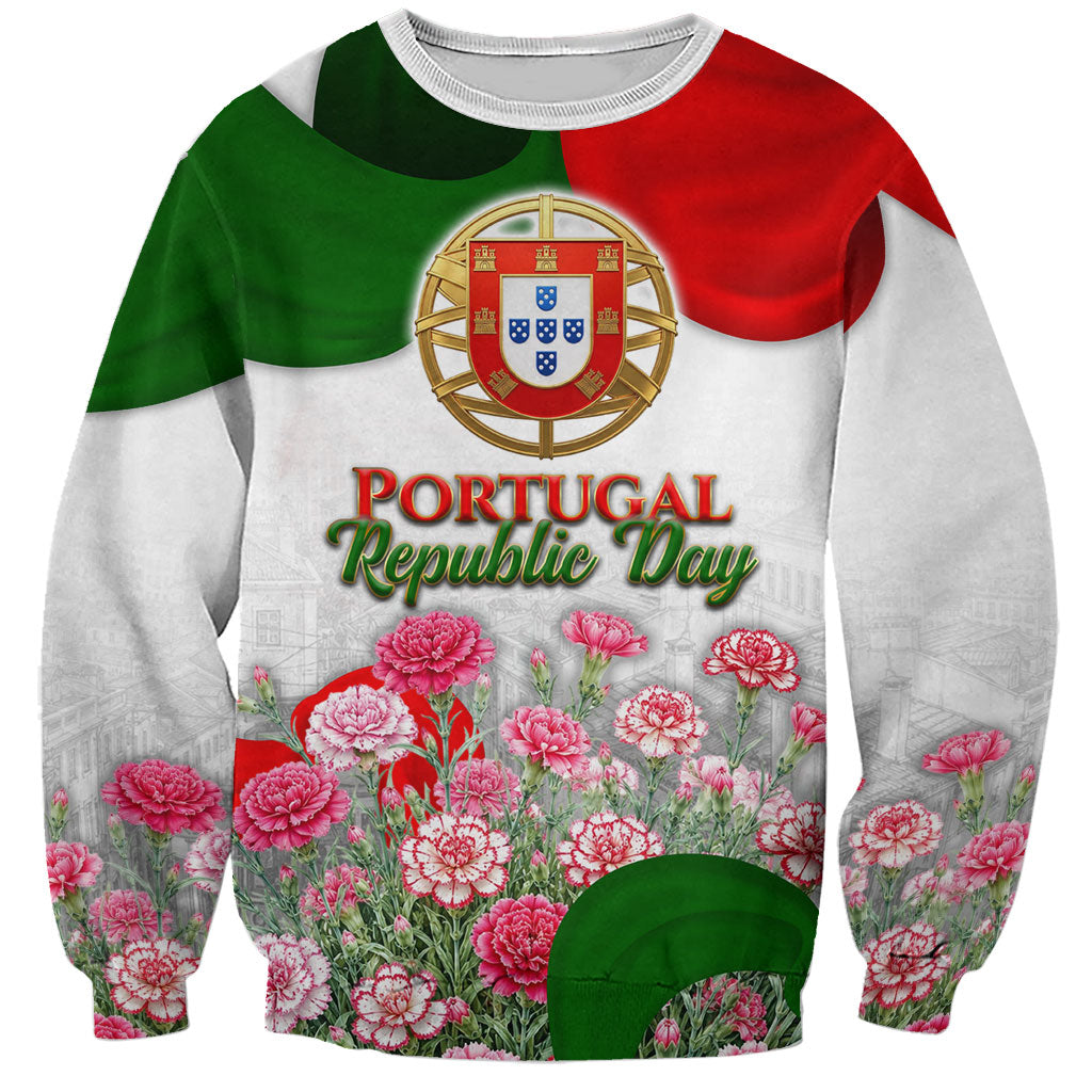 Portugal Republic Day Sweatshirt National Flag Coat Of Arms And Carnation Floral